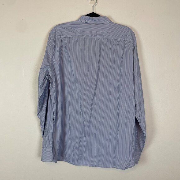 J. Crew Men's L‎ 16 Neck Blue and White Stripe Button Up Shirt 2 Ply Cotton - Picture 7 of 9